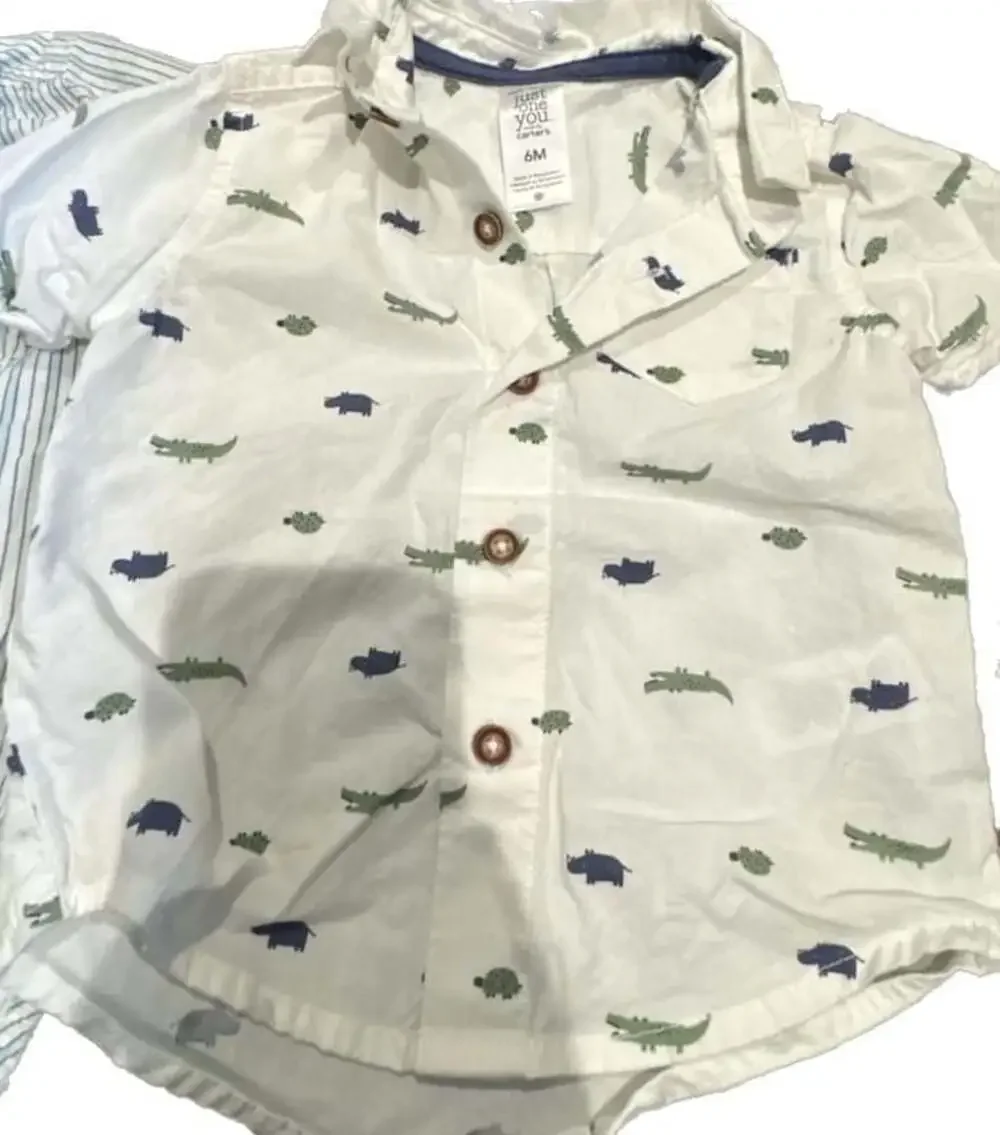 Carter's Striped Bodysuit and Dinosaur Print Button-Down Shirt, 6M
